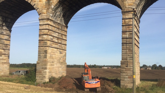 Under the viaduct with the digger