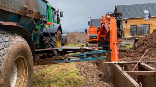 Drain being installed at 3m deep and back filled with 40mm gravel